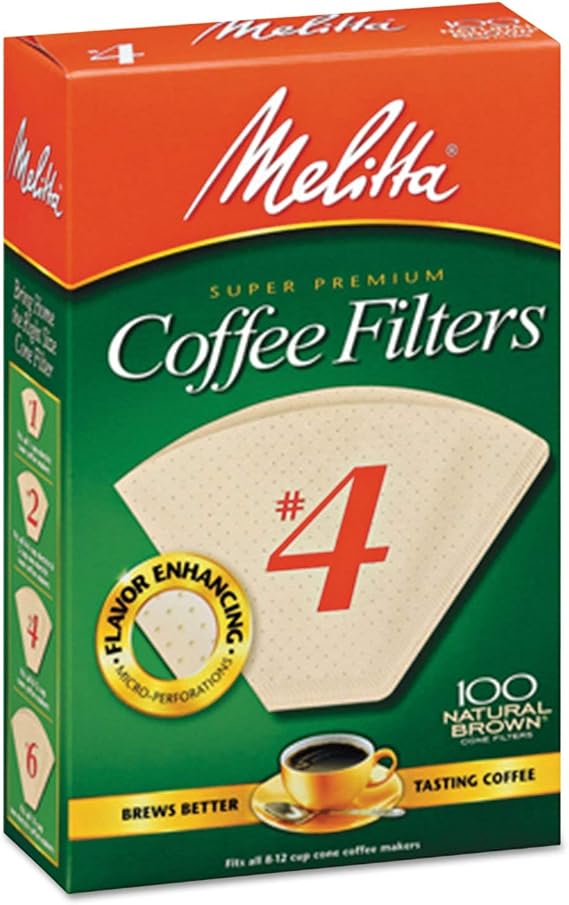 Melitta (63217) #4 Super Premium Cone Coffee Filters, Natural Brown, 100 Count, Replacement Coffee Maker Filters