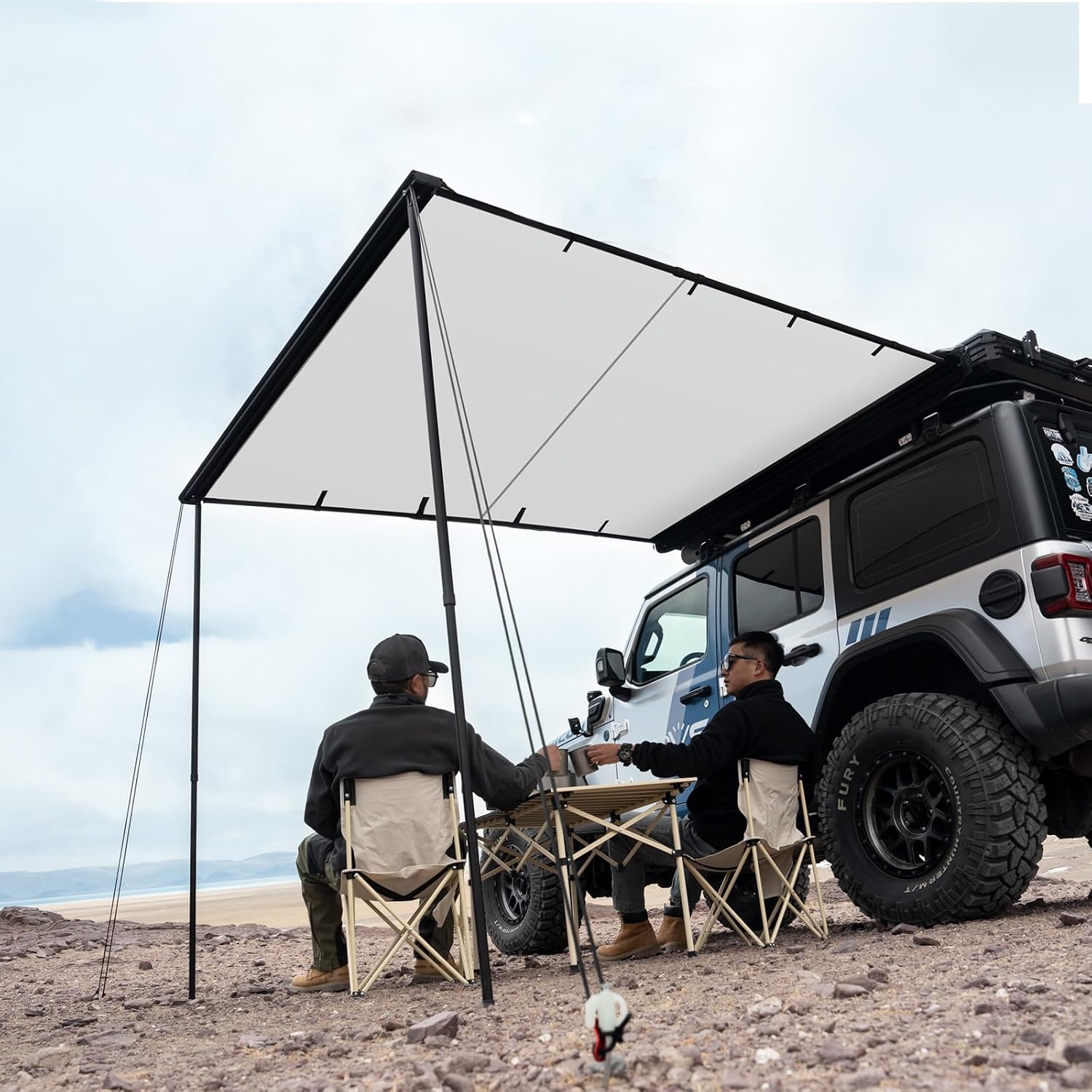 NOVSIGHT Car Side Awning - Off Road Retractable Roof Rack Awning Canopy for Camping, Travel, Expedition - Waterproof, Adjustable Height, 5000mm PU