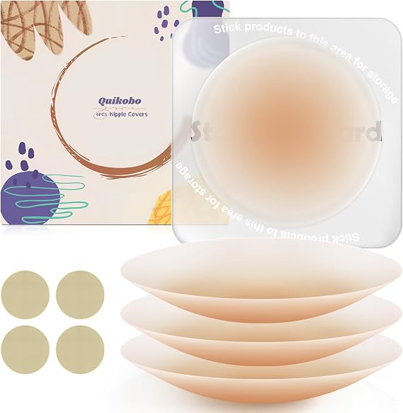 2 Pairs Nipple Covers for Women with Storage Board, Silicone Reusable Sticky Nipple Pasties Ultra-Thin, Invisible, Seamless