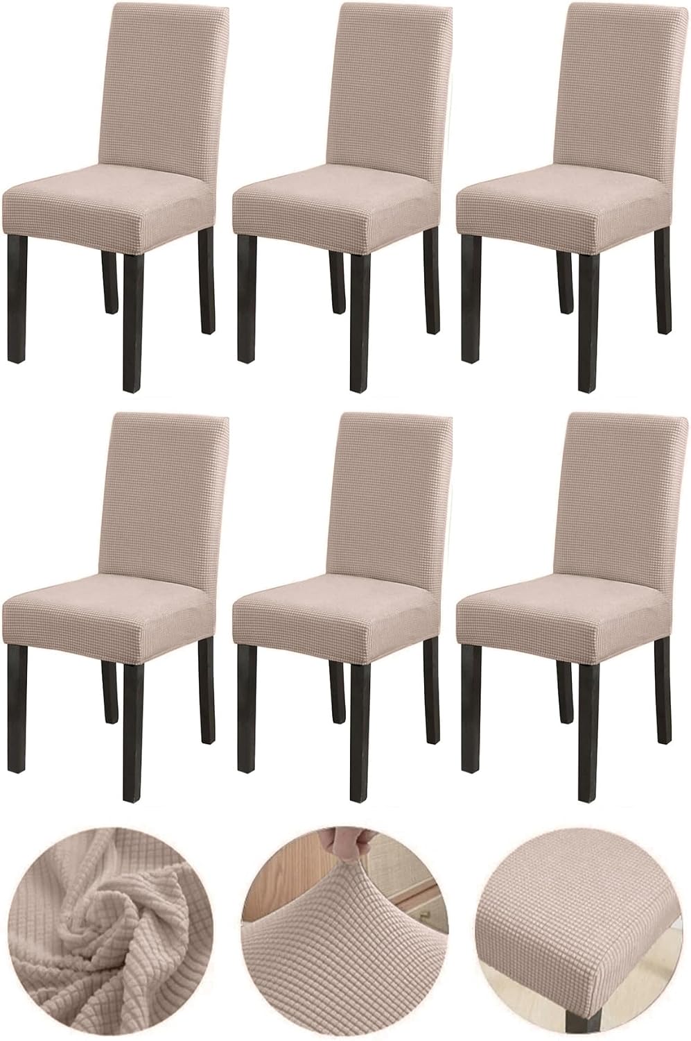 Bambu Nano Kumaş Likralı Yıkanabilir 6lı Sandalye Kılıfı Lastikli Sandalye Örtüsü 6ADET Vizon