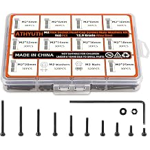 Metric Hex Socket Head Cap Screws Assortment Kit, M2 Metric Screws Assortment Set, 960PCS Metric Machine Screws Nuts Washers Kit, Grade12.9 Alloy Steel Metric Bolts and Nuts Assortment