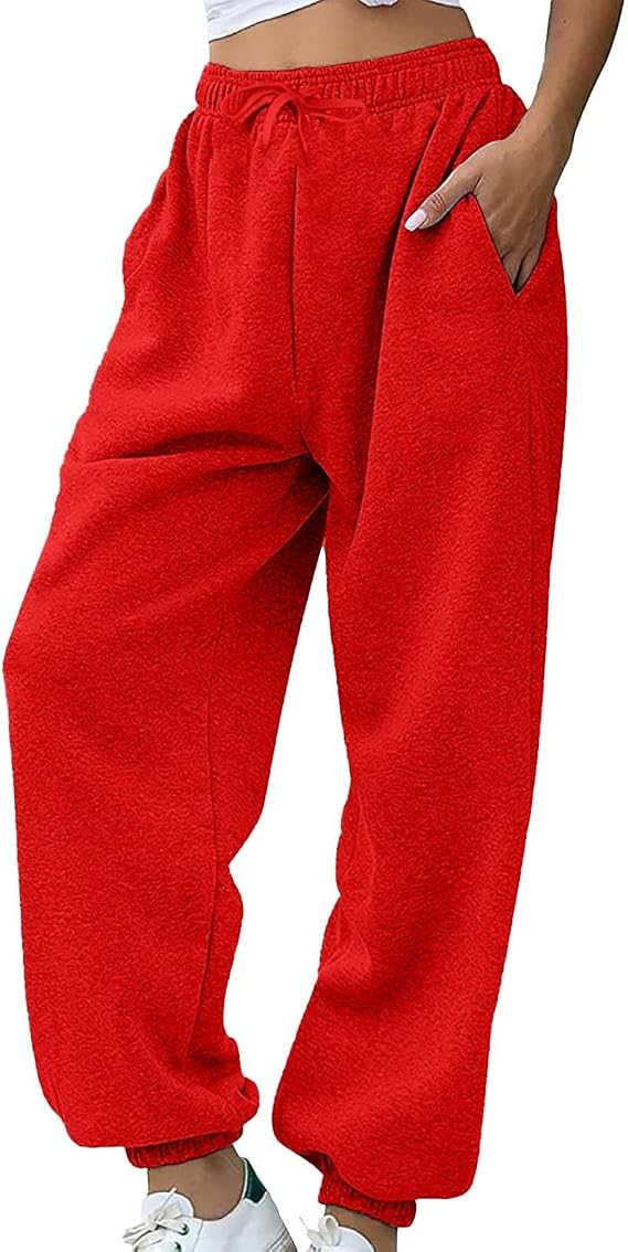 Nantdog Joggers for Women with Pockets Plus Size Lounge Drawstring Wide Leg Straight Sweatpants Cute High W