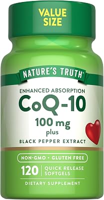 Natures Truth CoQ10 100mg | 120 Softgels | High Absorption | Non-GMO & Gluten Free Coenzyme Supplement | with Black Pepper Extract