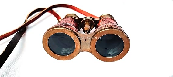 TSWO Nautical Victorian Marine Antique Brass Binocular with Leather Neckstrap, Collectibles Brass Vintage Binocular Monocular Antique Style Telescope Spyglass Gift (Red Leather)