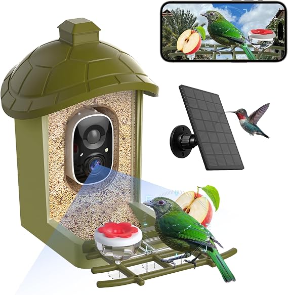 Smart Bird Feeder with Camera 2K HD Record Video Live View with Solar Panel