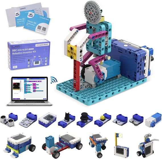 Coding Robot Kit, 10-in-1 BBC Micro:bit Robotics Invertor Kit, Educational Stem Robot Building Kit with APP Control Learn to MakeCode, MicroPython, and Scratch for Age 9+ Girls Boys