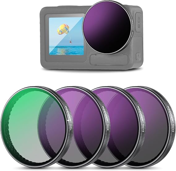 NEEWER Snap On ND Filter Set Compatible with DJI Osmo Action 3/4/5 Pro, 4 Pack ND8+ND16+ND32+CPL Neutral Density Polarising Action Camera Accessories, Multicoated HD Optical Glass, FL-A76