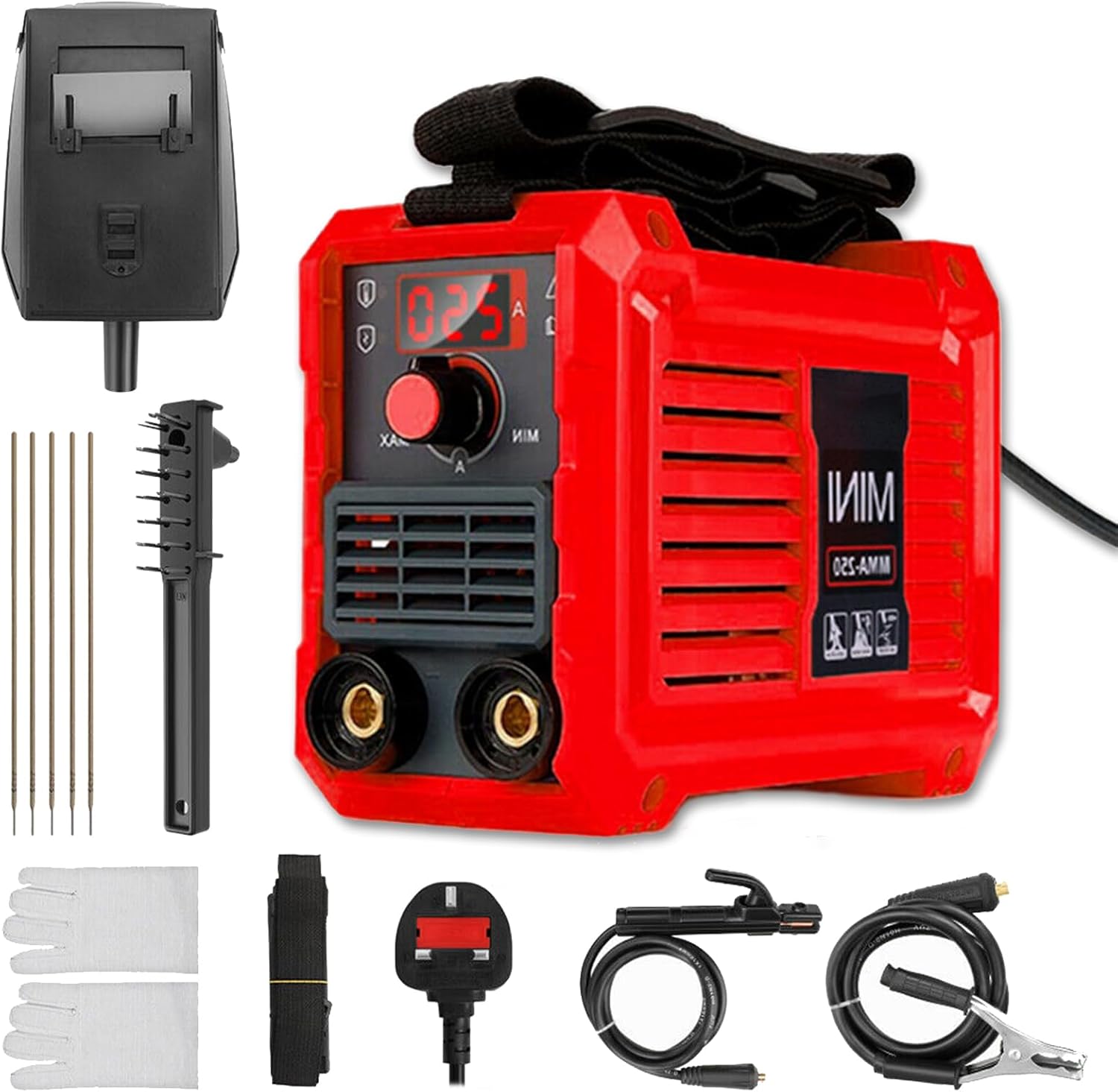 Portable Small Welders Machine, Mini ARC Welder with Digital LED Display, 220V MMA Welding Inverter Gasless Tool, with Electrode Holder, Work Clamp, Input Power Adapter Cable and Brush