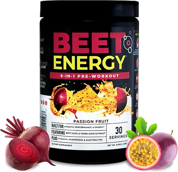 Nutrology Beet Energy O2 Pre Workout Passion Fruit Flavor - 30 Servings | Beet Juice Powder, Yerba Mate, Adaptogens, Electrolytes, Energy Support, Endurance Support, Nitric Oxide Boost