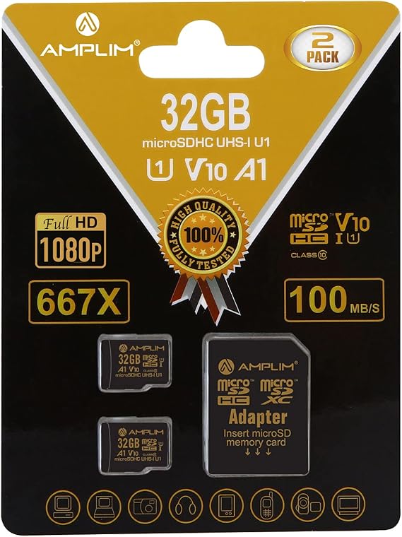 32GB Micro SD Card, 2 Pack MicroSD Memory Plus Adapter, MicroSDHC Class 10 UHS-I U1 V10 TF Extreme High Speed Switch, Raspberry Pi, Phone Galaxy, Camera Cam, Tablet, PC
