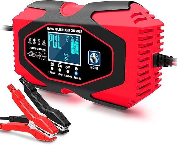 Battery Charger 6-Amp 12V and 24V Fully-Automatic Smart Car Battery Charger, Battery Maintainer Trickle Charger, and Battery Desulfator with Temperature Compensation