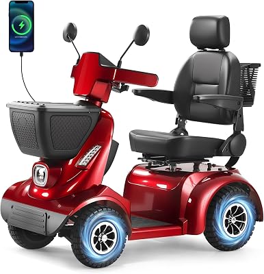 Heavy Duty 4 Wheel Mobility Scooter for Seniors & Adults, 500 lbs Capacity, Electric Powered Chair with 1000W Motor, All-Terrain Fast Travel, 30 Miles Long Range Battery, Bluetooth Speaker