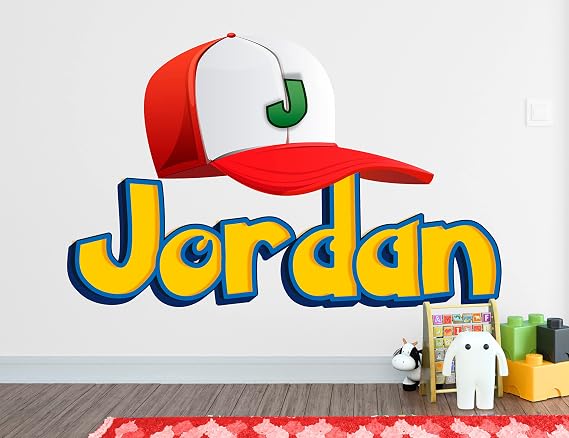 Red Cap Name Decals for Walls - Custom Sticker for Boys - Personalized Wall Decor - Catch Them All
