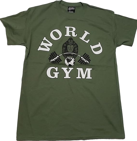 World Gym W100 Shirt 2-Side Logo Print (XX-Large, Army)
