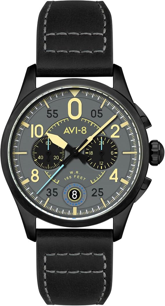 AVI-8 Men's 42mm Spitfire Lock Chronograph Watch with Leather Strap AV-4089