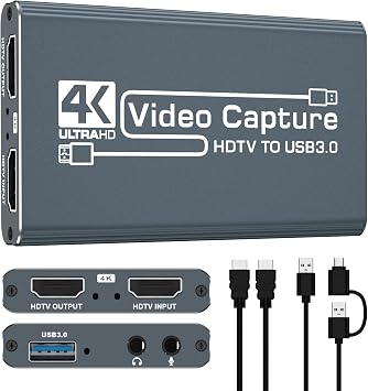 4k HDMI Capture Card for Streaming, Full HD 1080P 60FPS Capture USB 3.0 Game Audio Video Capture Card,for PS4/PS5/Xbox/Switch/OBS/Camera/PC/Laptop/Mac Plug and Play