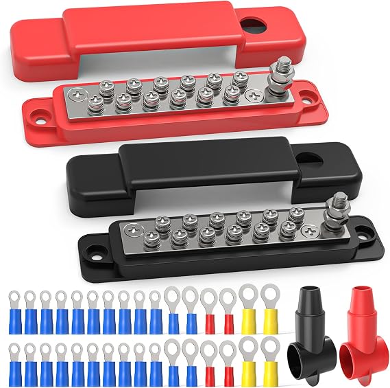 150A Power Distribution Busbar Set, 12-48V, Red and Black