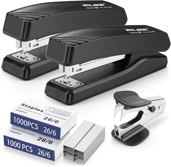 Desktop Office Stapler with 2000 Staples: IMLIKE Half Strip Desk Staplers, take 26/6 Staples 25 Sheets Capacity, Staple Remover, Non-Slip Base, Black, 2-Pack