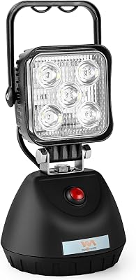 SMA 15W LED Work Light Base Strong Magnet Aluminum Alloy 2000LM IP65 Waterproof Dustproof Portable Handle Floodlight Suitable for Repair Shop Garage Construction Site White Light