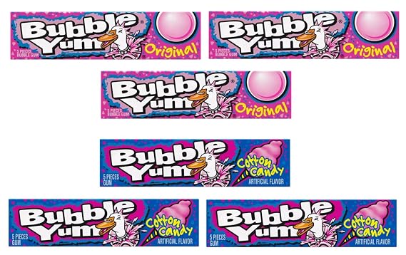 Bubble Yum Variety Pack of 6-3 Packs of Each Flavor - Original and Cotton Candy - Classic Gum People Have Enjoyed For Generations - Great for Sharing