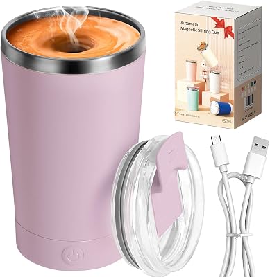 hatisan Self Stirring Coffee Mug With Lid Electric High Speed Self Stirring Mug 400ml Rechargeable Detachable Stainless Steel Self Stirring Cup for Coffee, Milk, Cocoa Christmas GiftPurple