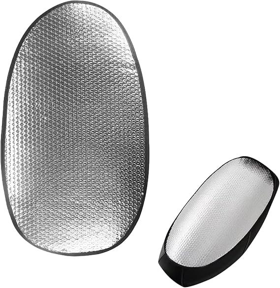 Kyrotech Motosiklet Koltuk Güneş Koruyucu Kılıf – 60x36 cm Alüminyum Folyo Yüzeyli Isı Yalıtımlı ve Su Geçirmez Minder Örtüsü – Elastik Bantlı, Kaymaz, Yazlık Koltuk Kılıfı