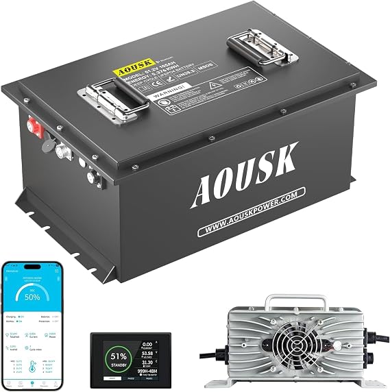 48V 105Ah Lithium Golf Cart Batteries, Built-in 200A BMS Peak current 1000A with Touch Monitor & Mobile APP, 6000+ Cycles Rechargeable, Perfect