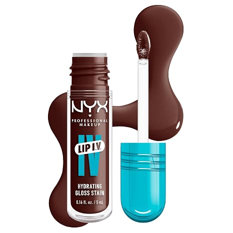 NYX Professional Makeup Moisturising Lip Gloss and Lip Stain 2 in 1 Up to 12 Hours Care Lip IV Hydrating Gloss Stain Long-Lasting Lip Tint Colour: Mocha Me Wet
