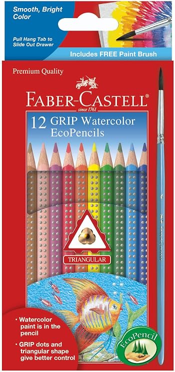 Faber-Castell Grip Watercolor EcoPencils: 12 Watercolor Pencils with Brush, Color Pencil Set, Art Supplies for Kids