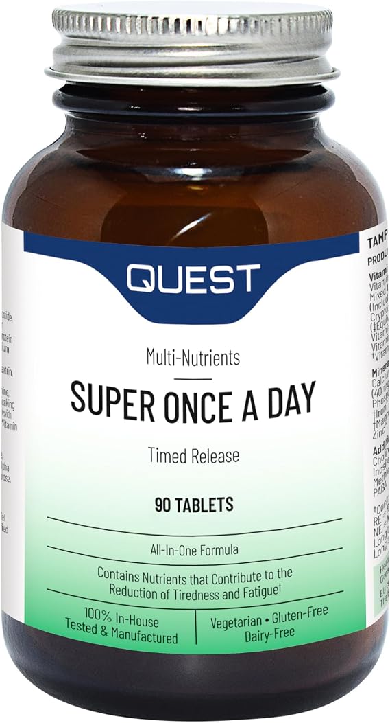 Quest Super Once A Day Multivitamin & Minerals 90x Tablets. 17 Vitamins & 12 Minerals with Vitamin A, B, C, D, Iron & Zinc for Men & Women. for Optimal Health, Reduces Fatigue & Immunity. (1 Pack)