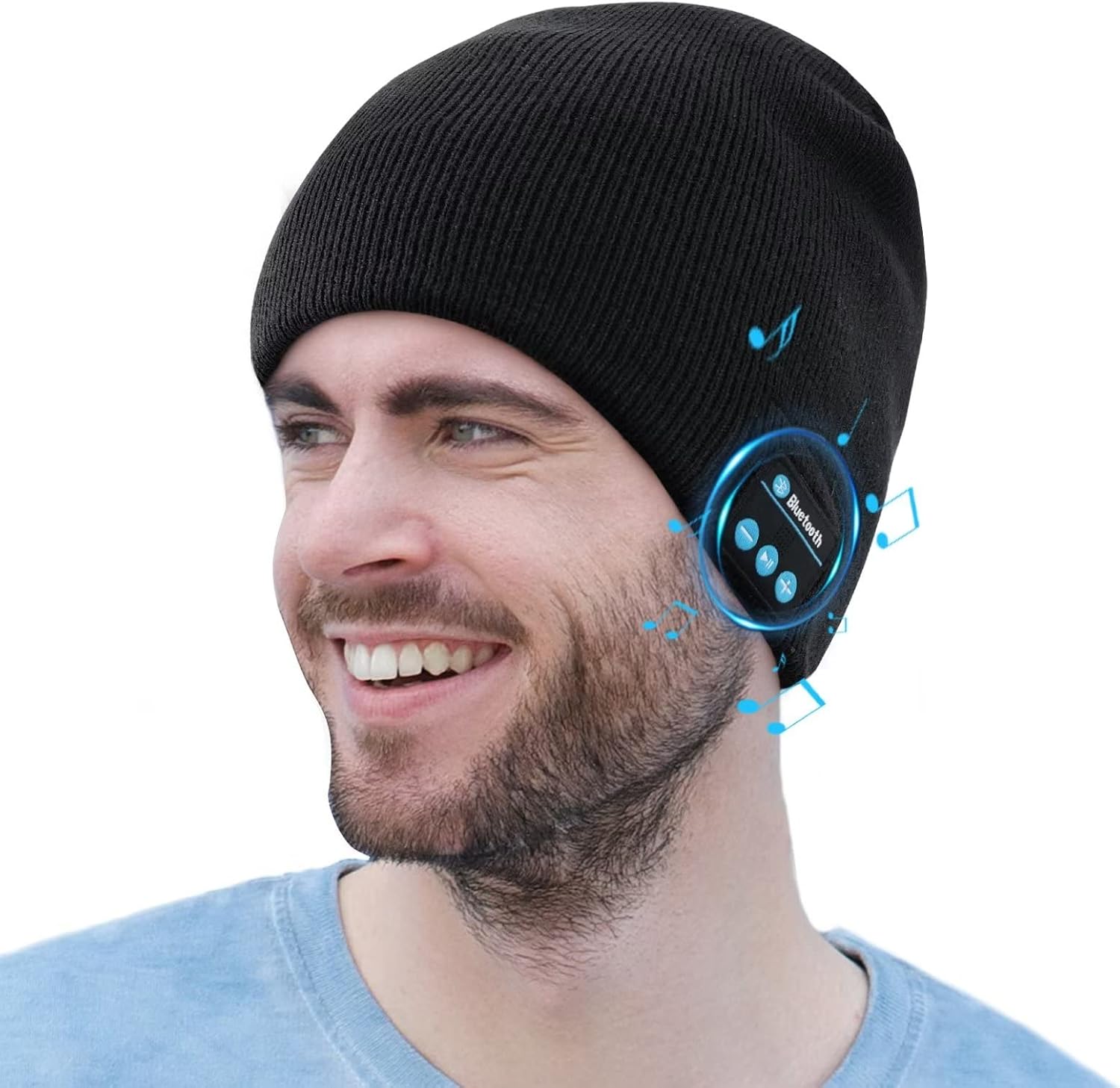 cotop bluetooth hat mens warm knitted hat with headphones gift for men christmas rechargeable winter fleece beanie dad boys teenagers