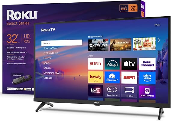 Roku Smart TV 32-Inch Select Series, 720p HD TV Roku TV with Voice Remote Flat Screen LED Television with Wi-Fi for Streaming Live Local News, Sports, Family Entertainment