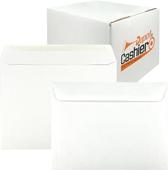 500 Cashier Depot - 9 x 12 Inch Booklet Envelopes, Heavy 28 lb White Wove Paper, Open Side, Gummed Flap, 500 Count