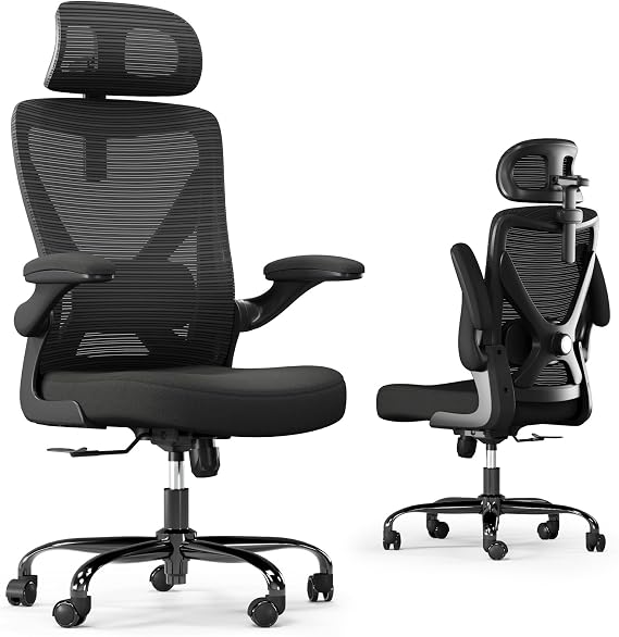 Ergalithic Office Chair - Study Chair, X-shaped Backrest, Flip-up Armrest, Desk Chair, Mesh Chair, 3D Headrest, Gaming Chair, Reclining, Movable Lumbar Support, High Resilience Cushion, PC Chair, Computer, Work, Office Tireless Chair, Pelvic Correction Black
