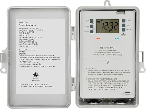 SURAIELEC Digital Pool Timer, 40Amp 2HP, 120/240/277VAC, 12-Hour Display