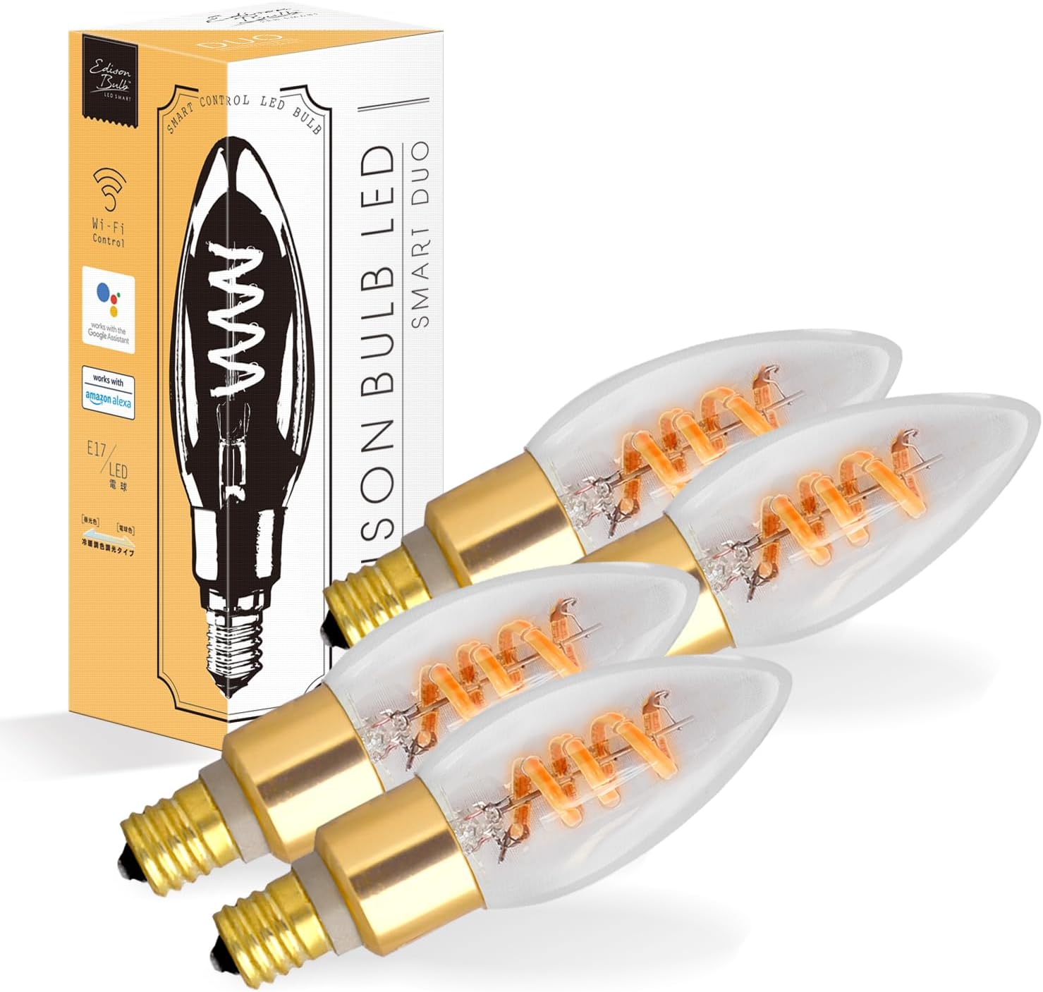 Edison Bulbs LED Smart E17 Retro Smart Bulbs, DUO 4 Pack Chandelier LED Bulbs, Smart Bulbs, Smart LED Bulbs, Light Bulbs, Light Bulb White, Dimmable, Cool and Warm Tone