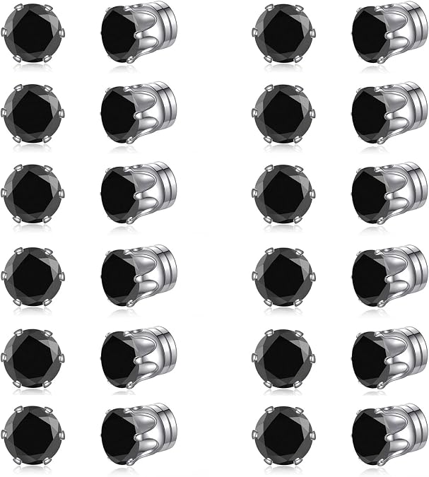 Spiritlele 12 Pairs Colors Cubic Zirconia Magnetic Earrings Set Clip on Non Piercing Earrings Unisex