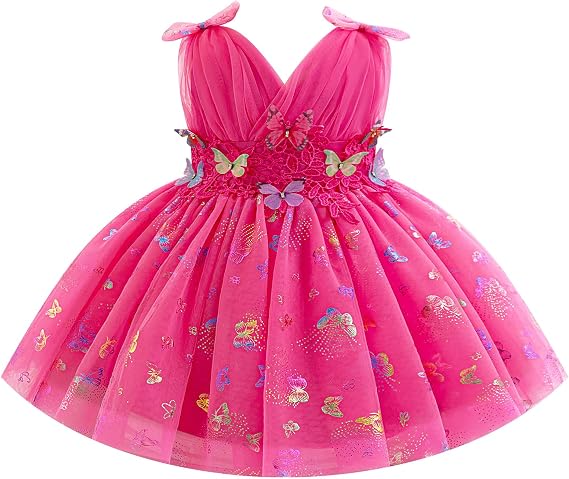 AWIBMK Kids Baby Girls Butterfly Tulle Tutu Dress Sleeveless Pleated V-Neck Bowknot Birthday Wedding Party Dresses