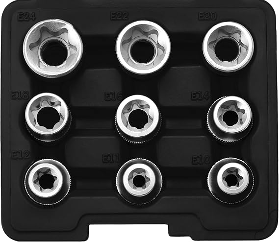 SW-Stahl 07650L Industrial Socket Spanner Set, E-Profile, 9 Pieces, 1/2"