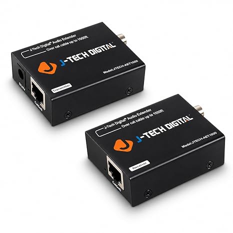 J-Tech Digital Digital Audio Extender Converter for Optical/Coaxial Audio Over Single Cat5e/6 Cable (PoC) up to 990 (300m) for Dolby Digital, DTS 5.1, DTS-HD, PCM [JTECH-AET1000]
