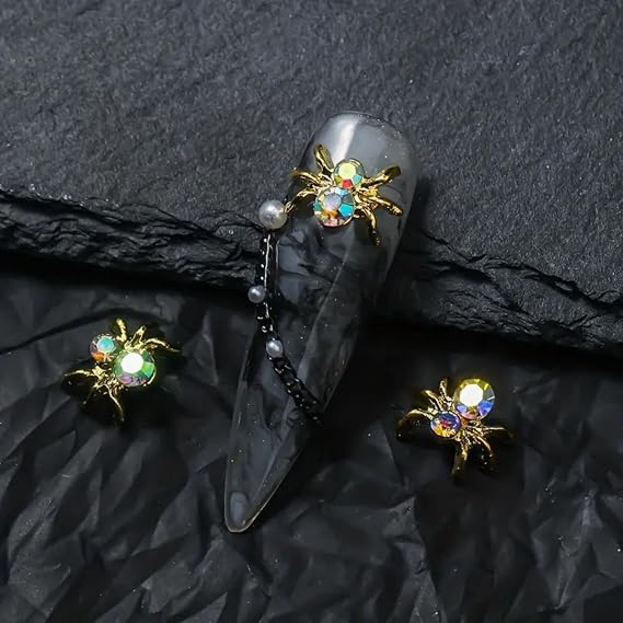 20Pcs Spider Nail Charms 3D Alloy Halloween Nail Art Charms with Rhinestones Vintage Gold Spider Nail Jewelry Punk Gothic Nail Art Gems Supplies Sparkly Halloween Nail Decorations for Women Manicure
