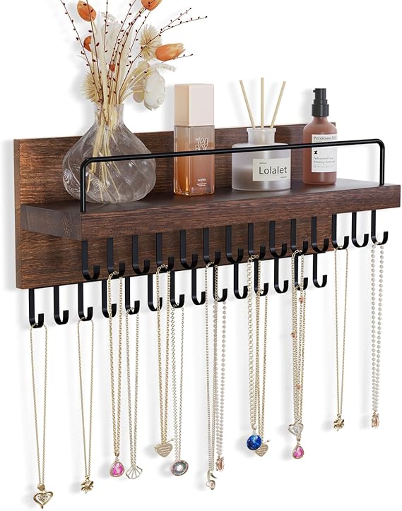 Lolalet Necklace Holder for Wall, Hanging Jewelry Organizer -Brown