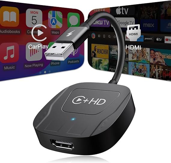 Wireless CarPlay Adapter with HDMI Input Port, 2-in-1 Car TV Mate CarPlay Wireless Adapter Converter Compatible with Switch, TV Sticks for Cars with Factory Wired CarPlay, Streaming Devices for TV