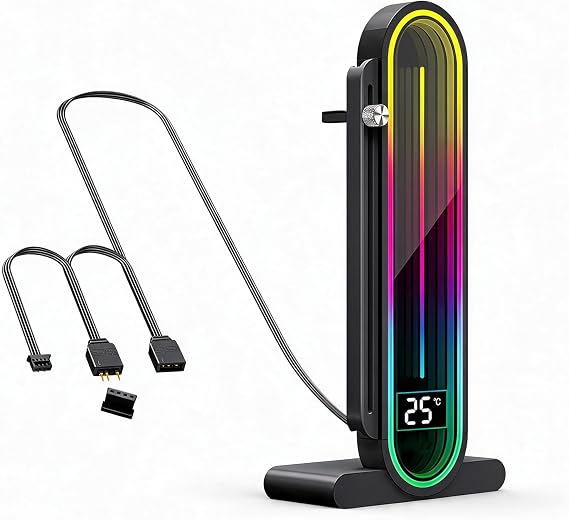 Zunate ARGB GPU Support Bracket, 5V 3 Pin RGB Stand Holder, Adjustable Length and Height, Temperature Display, for Computer