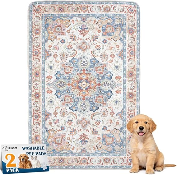 Washable Pee Pads for Dogs 2 Pack Reusable Puppy Training Pads 24"x18" Super Absorbent Waterproof Dog Training Pads, Non-Slip Potty Pads Whelping Pads Litter Mat Pet Supplies Beige
