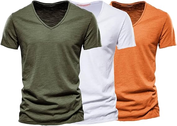 3 Pack Mens Solid Color V Neck Shirts Summer Casual Lightweight Cotton T-Shirt Workout Gym Tops for Men