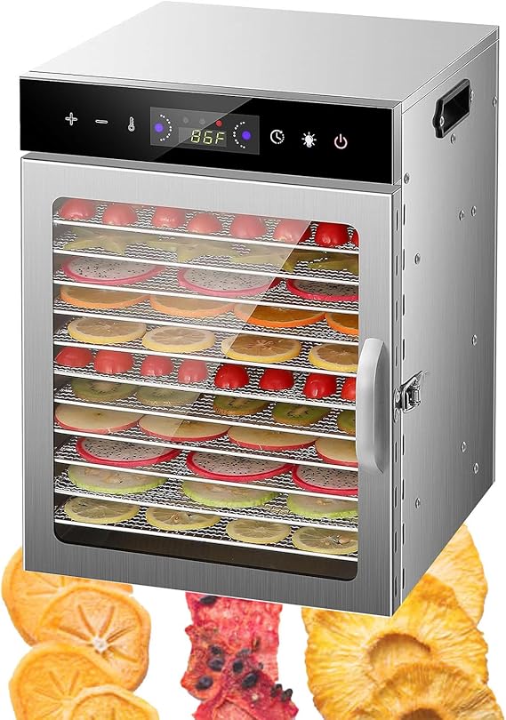 800W Food Dehydrator, 10/12 Stainless Steel Trays Food Dryer Maker, Electric Dryer Machine for Fruits, with Digital Adjust Temp&Timer, Drying for Fruits and Jerky, H,b-12layer