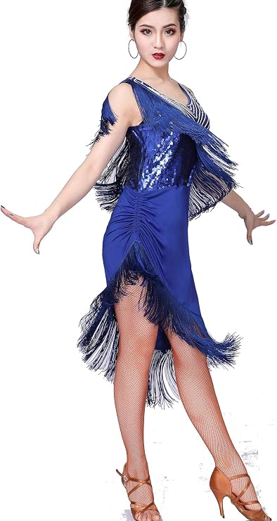 Latin Tango Rumba Cha Cha Belly Dance Sequin Fishtail Fringe Dress | With underwear Tassel,Perfect for Women Salsa,Dance Outfit,Dance Class,Ball,Party,Performanc,Beautiful and Flows