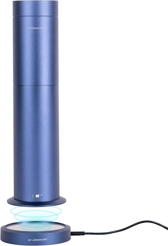 Aroma360 - Wireless Pro Essential Oil Diffuser - 600 sq ft Coverage - Cordless & Portable with Remote - Aromatherapy Scent Diffuser - Home, Spa, Office & Business - Air Freshener - Blue