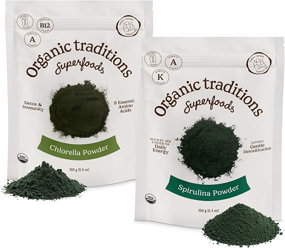 Organic Traditions Spirulina Chlorella Superfood Powder, 2-Pack